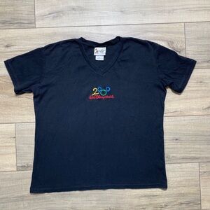 Vintage Disney Womens Walt Disney World 2000 Short Sleeve V-Neck Tee Large Black